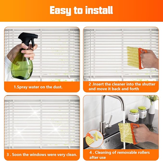 4 Pcs Window Venetian Blind Cleaner Duster Tool Set with 7 Fingers | Washable Microfiber for AC vents, Car Vents, Fans, Louvers. Reusable Design. Includes 4 Extra Cover