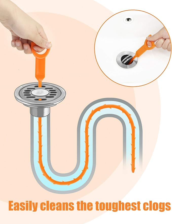 6 Pack 25 Inch Drain Snake Hair Clog Remover Tool, Flexible Sink Drain Cleaner for Shower, Bathtub, Bathroom Sink and Kitchen Sink, Reusable Drain Cleaning Tool for Hair Blockage Removal