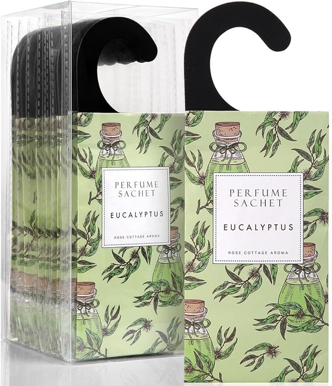 Large 12 Packs Eucalyptus Hanging Scented Sachets Long-Lasting Closet Deodorizer Air Freshener Fabric Refresher Odor Eliminator for Drawer Home Fragrance Gift Set
