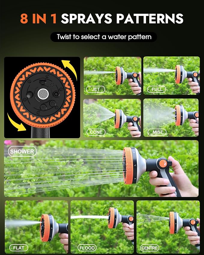 Insoma Heavy Duty Metal Water Hose Nozzle, 8-Pattern Garden Hose Sprayer | Water Spray Gun With Thumb Flow Control And Ergonomic Grip, Leak-Proof, Gentle Mist Ideal For Plants, Pets, Washing Cars