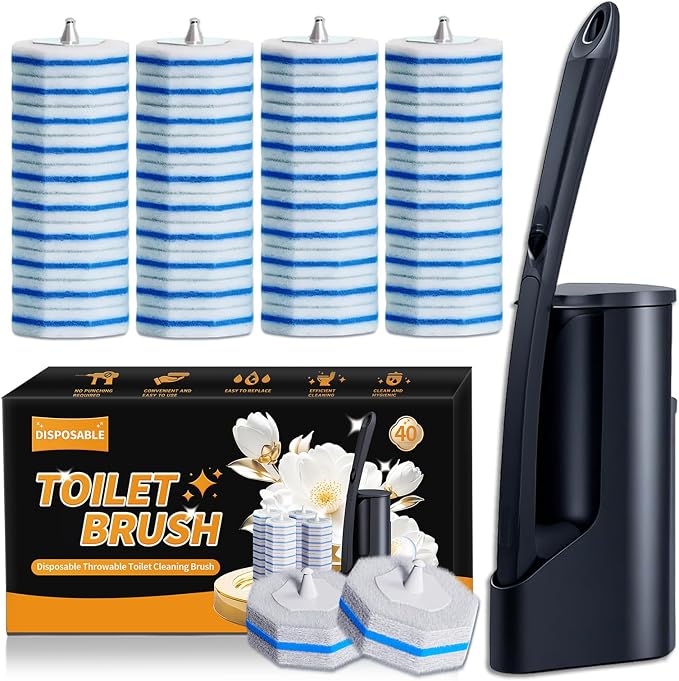 Disposable Toilet Brush - Toilet Bowl Cleaner, Toilet Cleaning Supplies, Toilet Brush with Holder, Toilet Bowl Cleaner Wands，40 Refills for Toilet Cleaning and Hygienic Bathroom Maintenance
