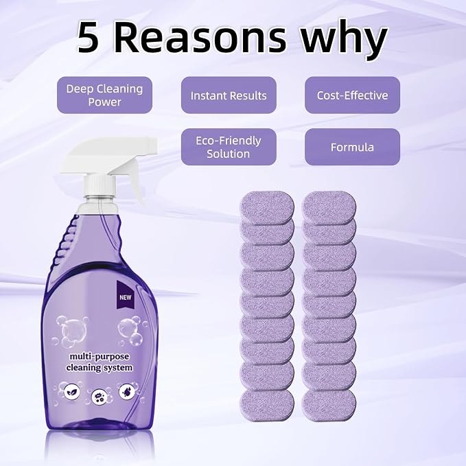 Oven Cleaner Spray with 18 Concentrated Tablets - Powerful Degreaser for Stovetop, Grill, Kitchen Grease, Bathroom, Multi-Surface Cleaning, Safe & No Harsh Fumes (Upgraded Formula)