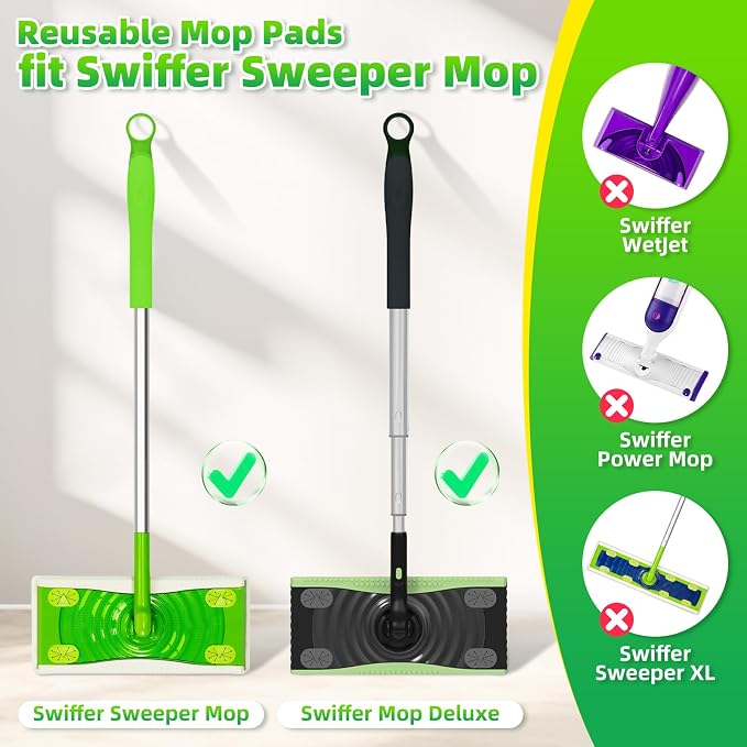 Reusable Microfiber Mop Pads Compatible with Swiffer Sweeper Mop - Heavy Duty Wet Pads Refill & Washable Wet Cloths for Multi-Surface Floor Mopping - Stubborn Stains Removal (Forest Green ）