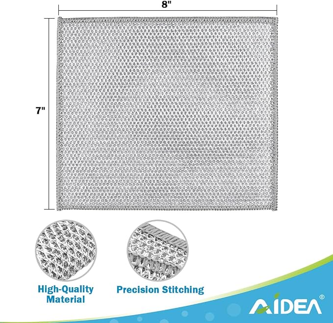 AIDEA Non Scratch Wire Dishcloth 24PK, Wire Dishwashing Rag for Wet and Dry, Dish Cloths for Washing Dishes, Cleaning Pads Steel Scrubber for Cookware, Sinks, Dishes, Stove Tops, 7"×8"