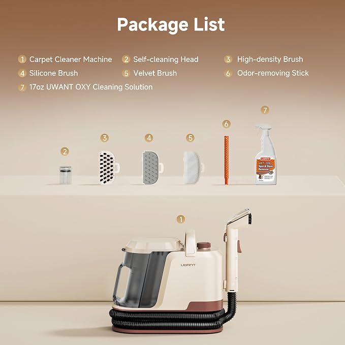 Uwant 22Kpa Carpet Cleaner Machine with Odor Eliminator Stick, Y100Pro | Portable Carpet Cleaner for Pet with Oxy Solution, Color-Block Upholstery Cleaner Machine for Carpet, Couch, Sofa, Cars