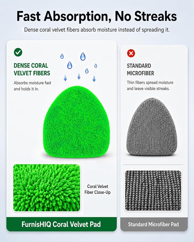 25.5" Extra-Long Reach – Super Absorbent Coral Velvet Windshield Cleaner Tool, Streak-Free Windshield Cleaning Tool Kit with 5 Pads, 2 Spray Bottles & Storage Bag for Auto Glass & Home Windows, Green