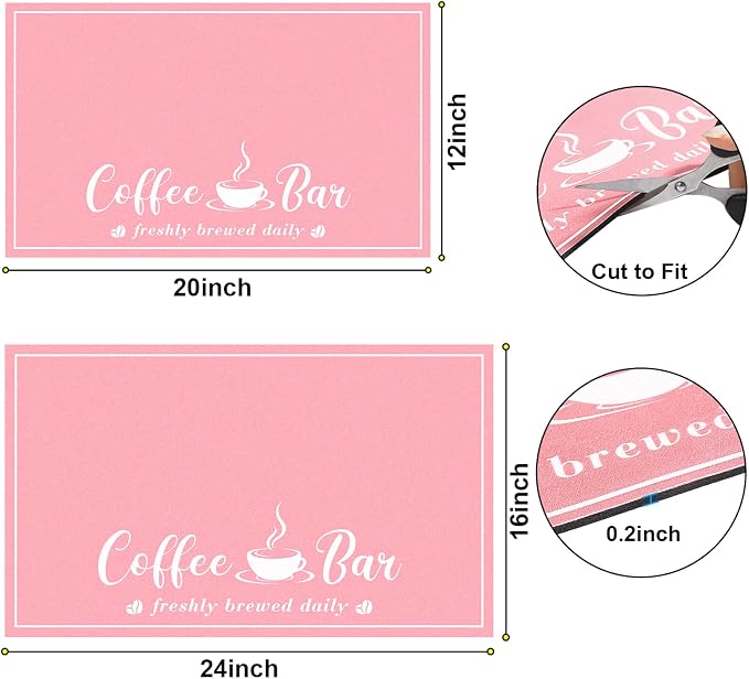 CooRug Absorbent Coffee Mat, Fashion Dish Drying Mat for Kitchen Counter Coffee Bar Accessories Espresso Machine Dish Rack 16" x 24" Pink