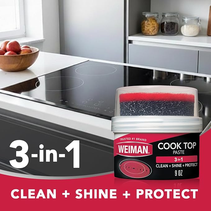 Weiman Cooktop Cleaner Paste, Easily Remove Burned-On Food, Grease and Watermarks, Leaving Your Glass Cook Top Sparkling