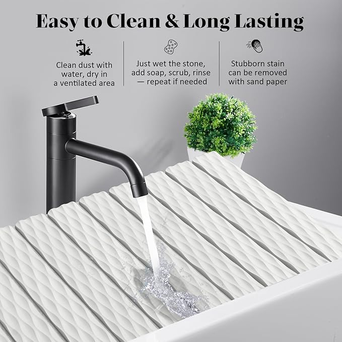 Stone Dish Drying Mats for Kitchen Counter, 24"(L)×16"(W) Wave - Pattern, Fast Drying Collapsible Dish Drying Mat, Eco-Friendly Absorbent Diatomaceous Earth Mats for Match Any Countertop