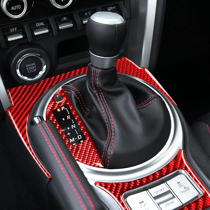 Red Real Carbon Fiber Interior Accessories Gear Shifting Box Panel Trim Stickers Car Decals Compatible with Subaru BRZ/Scion FR-S/Toyota 86 2016 2017 2018 2019 2020