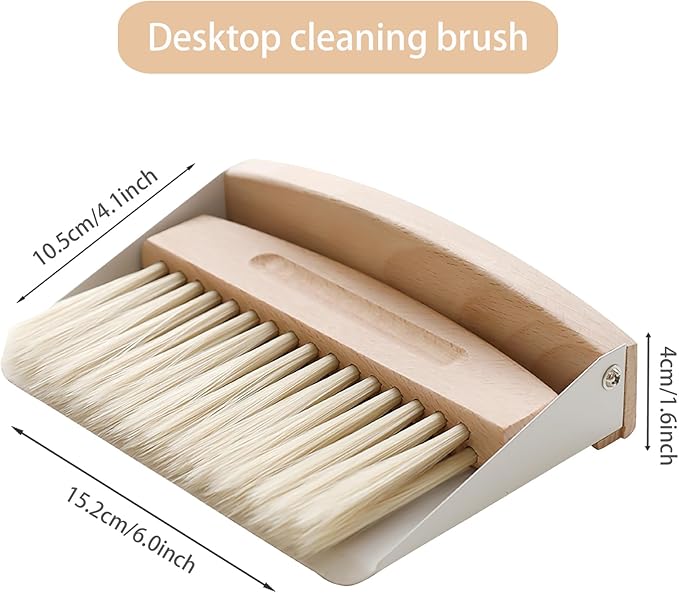 Mini Dustpan and Brush Set, Small Beechwood Broom and Dust Pan Set, Portable Cleaning Brush and Dustpan Combo with Natural Sisal