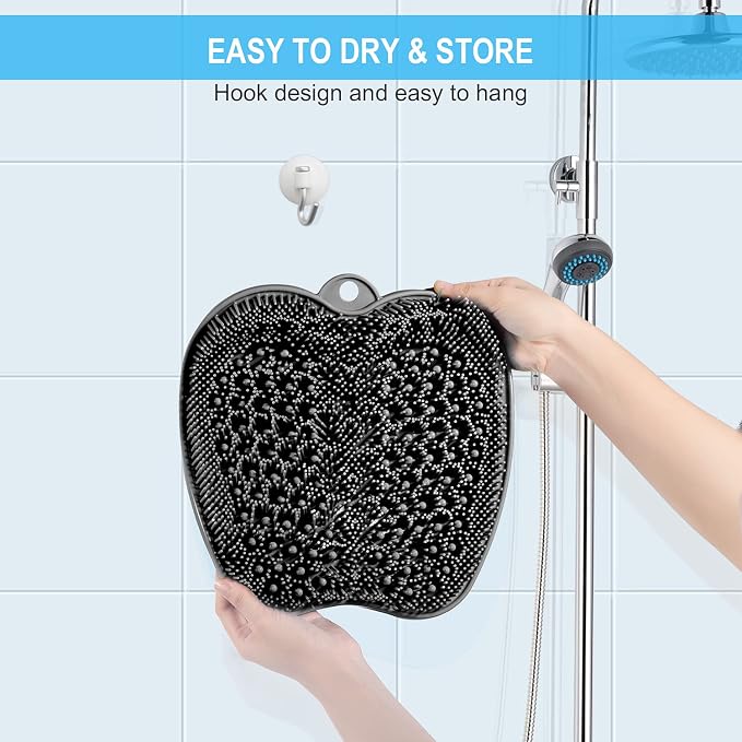 BESKAR Larger Shower Foot Scrubber Mat with Non-Slip Suction Cups- Cleans, Smooths, Exfoliates & Massages your Feet Without Bending, Improve Foot Circulation & Soothes Tired Feet- Black | Cleans, Smooths, Exfoliates, Massages Your Feet Without Bending,...