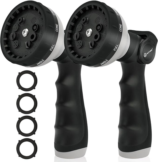 AUTOMAN Garden Hose Nozzle Sprayer - 10 Spray Patterns, 2 Pack Thumb Control Water Hose Nozzle Outdoor, Heavy Duty Spray Nozzles for Watering Garden, Cleaning Window, Washing Car, Showering Pets