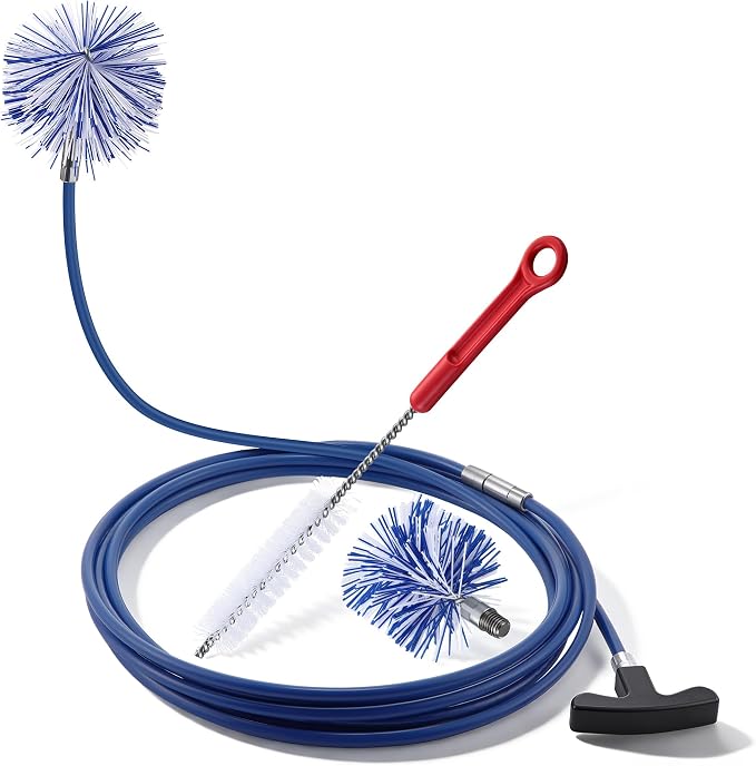 Dreyoo Pellet Stove Cleaning Brush Kit, 20 FT Flexible Steel Rod with 3" & 4" Brush Head, T Handle, Multi Purpose Flue Detail Cleaner, Nylon Stove Flue Pipe Kit for Pellet Furnace Exhaust Pipes