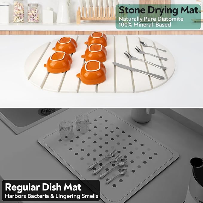Stone Drying Mat for Kitchen Counter, Quick Diatomaceous Earth Mats for Dishes, Super Absorbent Fast Drying Collapsible Countertop Stone Mat , for Dishes Bottles Cups Bathroom ,24"(L)×16 (W)