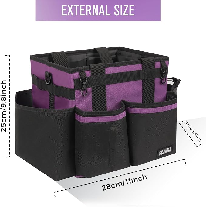 SCAVATA Compact Wearable Cleaning Caddy with Handle & Shoulder Straps | Small Cleaning Supplies Organizer, Under Sink & Car Cleaning Tools Storage Bag for Housekeepers Cleaners, RoyalPurple