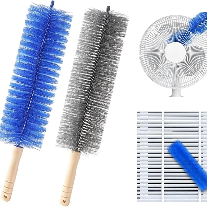 Fan Cleaning Brush, 2 Pack Bendable Microfiber Duster for Air Conditioner Vents, Car Vents & Blinds, Reusable Washable Dust Remover Tool, No-Disassembly Deep Clean (Blue + Gray)