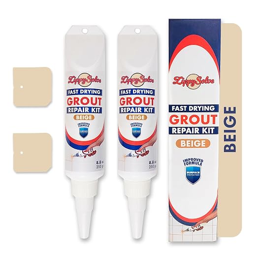 ZippySolve Tile Grout, Repair Kit, 2 Pack Grout Filler, Restore & Renew Tile Joints Line, Fast Drying Tile Grout Paint Squeeze Tube for Bathroom Shower Kitchen Floor, Waterproof (17.6 oz, Beige)