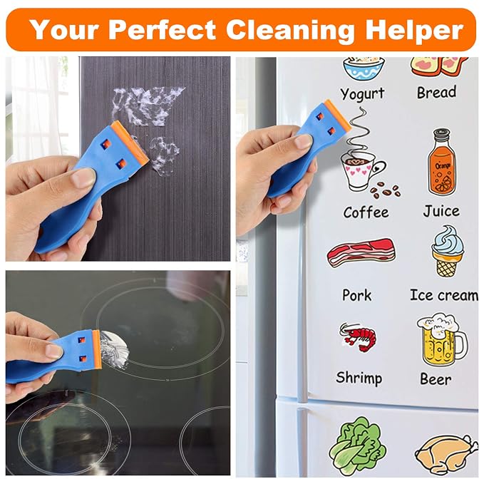 KUSUFEFI Plastic Razor Blade Scraper, 2PCS Scraper Tool with 60PCS Plastic Blades, Cleaning Scraper Remover for Stickers, Decals, Adhesive, Labels, Paint, Glass, Car, Window, Caulk, No Scratches