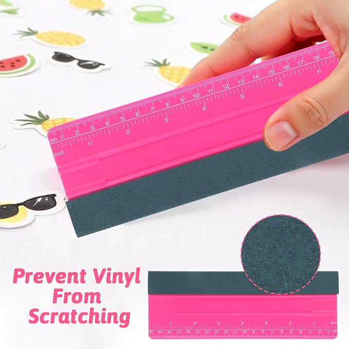Wallpaper Smoothing Tool, Professional Vinyl Squeegee with Ruler | Felt Squeegee for Vinyl Decals Sticker Paper Wallpaper Window Film Tools (Pink, 8inch)