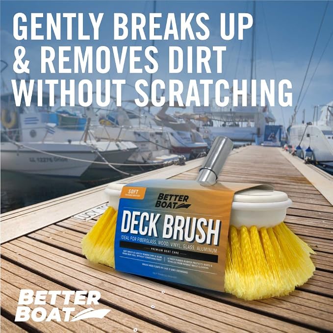 Soft Boat Deck Brush, Heavy-Duty Marine Brush Head, 8" Bristle with Bumper, 3/4" Thread Handle, for RV, Truck, and Auto Cleaning