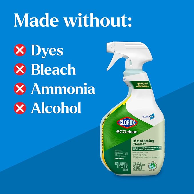 CloroxPro Clorox EcoClean Disinfecting Cleaner Spray Bottle, 32 Fluid Ounces, Pack of 9 (Package May Vary)