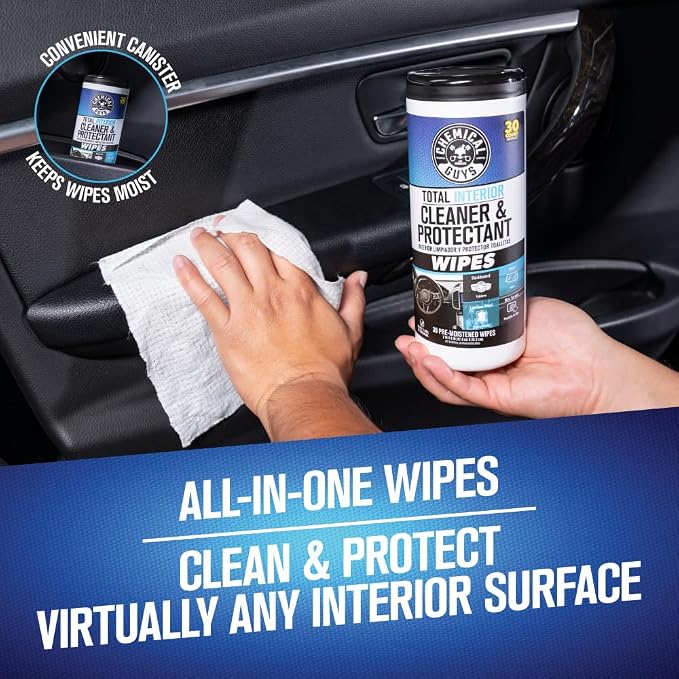 Chemical Guys, Total Interior Cleaner & Protectant Canister Wipes, 60 Count | For cars, trucks, and RVs, 60 count multi-surface wipes, 2-canister pack, multi-surface interior cleaning