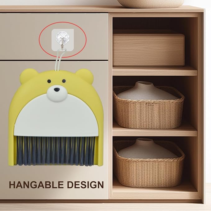 Mini Broom and Dustpan Set 6.2x6.3 Inches Compact Hand Broom for Desktop Table Countertop Car Office Kitchen Small Space Cleaning(Yellow)
