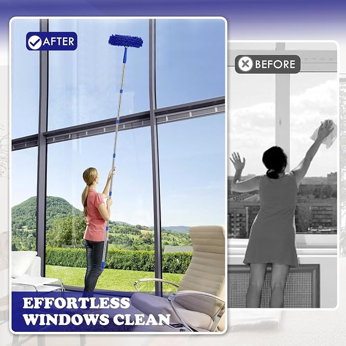 Window Cleaner Squeegee Kit - 2.38M (94inch) Cleaning Equipment with Long Handle 3 in 1 Extendable Window Cleaning Tool for High Windows, Glass, Home, Wall and Car