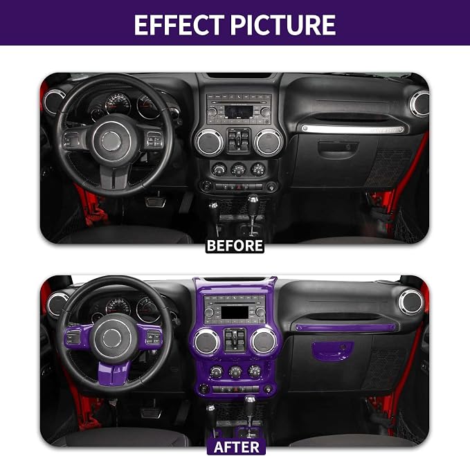 RT-TCZ for Jeep JK Interior Trim Kit Purple, JKU Center Console Dashboard Panel Trim Cover for Jeep Wrangler JK JKU 2011-2017 Purple Interior Accessories 10pcs