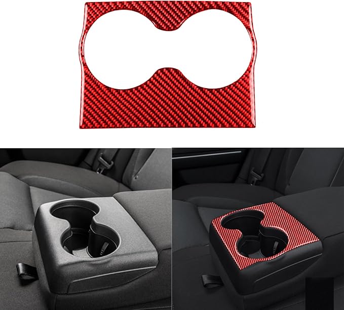 Rear Cup Holder Trim Fit for Dodge Charger/Chrysler 300 2011-2023 | Real Carbon Fiber | Accessories | Anti-scratch | Self-adhesive | Red