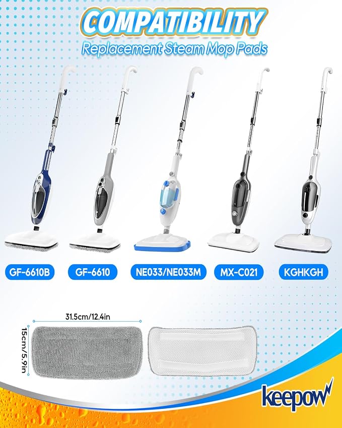 KEEPOW 5 Pack Steam Mop Replacement Pads Compatible with GorFanty Steam Mop Model GF-6610B/GF-6610, Washable and Reusable Microfiber Mop Replacement Pads Highly Absorbent for Multi-Surface
