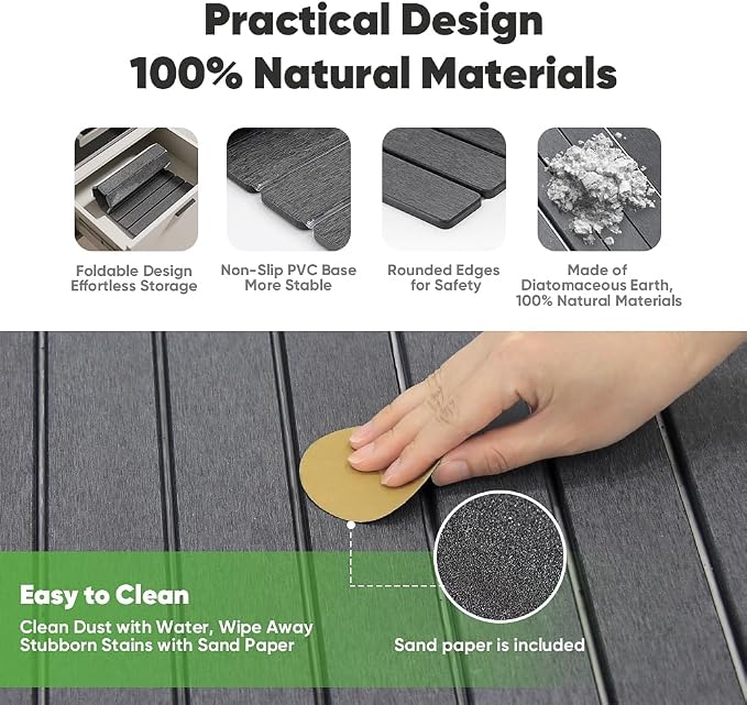 Stone Drying Mat for Kitchen Counter, Quick Diatomaceous Earth Mats for Dishes, 24"L x 16" W Super Absorbent Fast-Drying Collapsible Countertop Stone Mat (Dark Grey, 24" x 16")