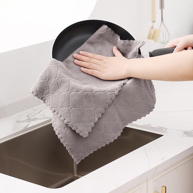 Homaxy 12 Pack Dish Towels for Kitchen (13 x 19 Inches, Grey), Super Soft and Absorbent Coral Velvet Dish Cloths for Washing Dishes, Nonstick Oil Fast Drying Microfiber Cleaning Cloth