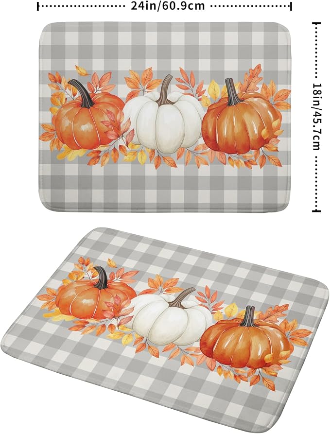 Fall Dish Drying Mat for Kitchen Counter Autumn Orange White Pumpkins Festival Microfiber Absorbent Dish Draining Reusable Washable Foldable Extra Large 18"x24"