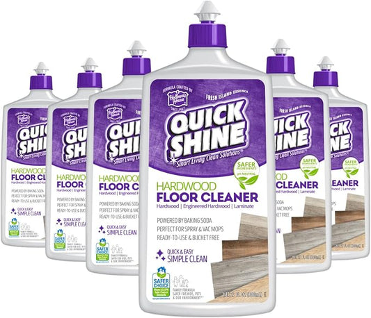 Quick Shine Hardwood Floor Cleaner 27 oz-6 Pk, Streak-Free, No Residue | Powered by Baking Soda, Fresh Island Essence, pH Neutral, No Rinse, PFAS & Ammonia Free, EPA Safer Choice Made in USA