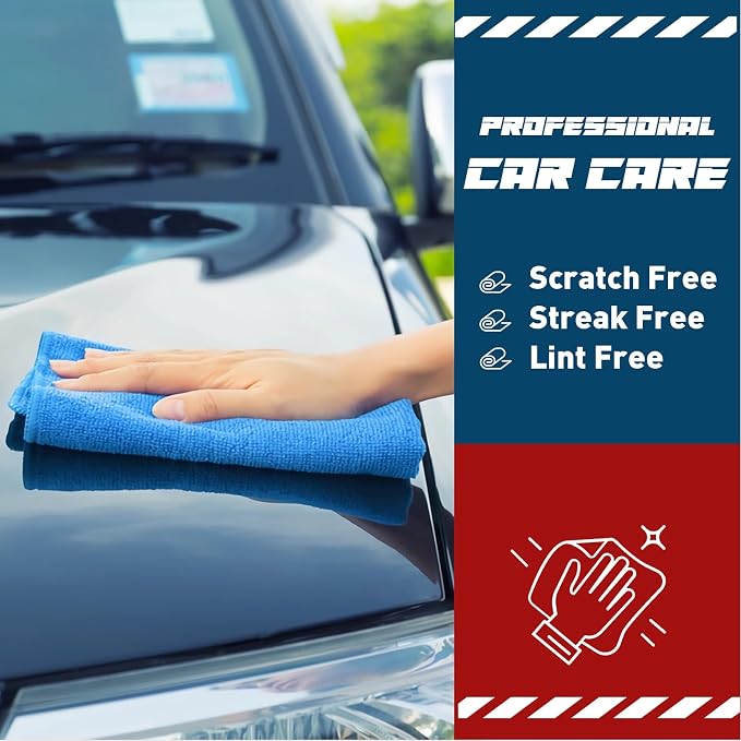 TEAWOO Blue Microfiber Towels Bulk-400 Pack, Cleaning Cloths Bulk, Microfiber Towels for Cars, Cleaning Rags Blue (12x12 inches)