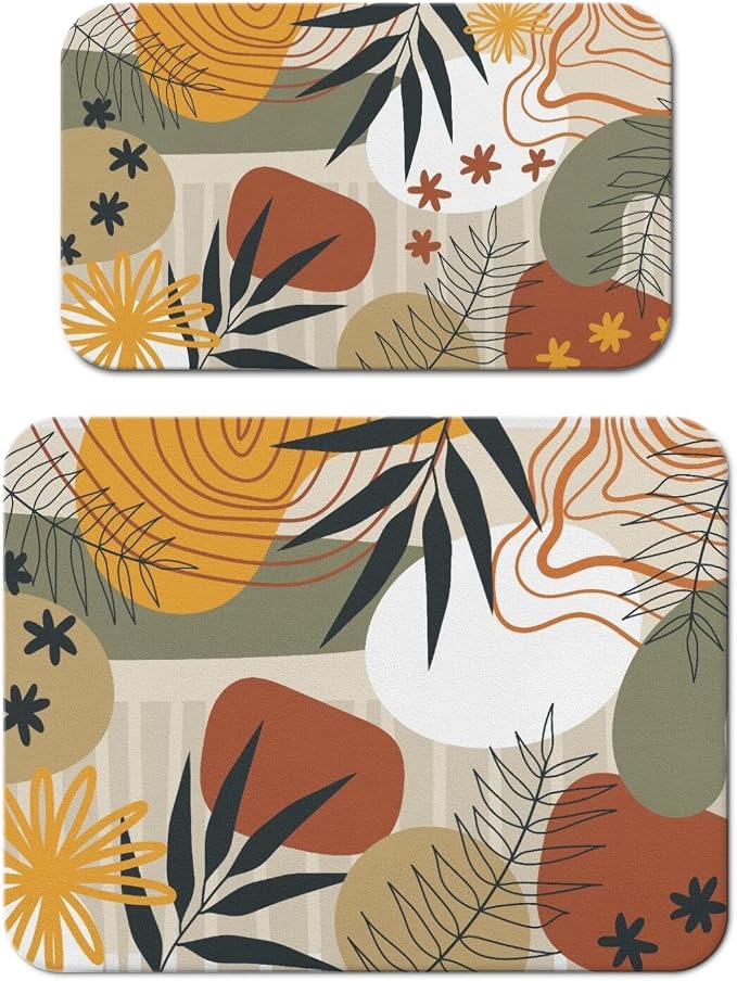 Dish Drying Mat 2-Pack in Boho Abstract for Kitchen Counter Dishes Mat | Diatom Mud Mats (18x24, 19.5x12"). Non-slip rubber back for kitchen counter, coffee bar & sink scenes