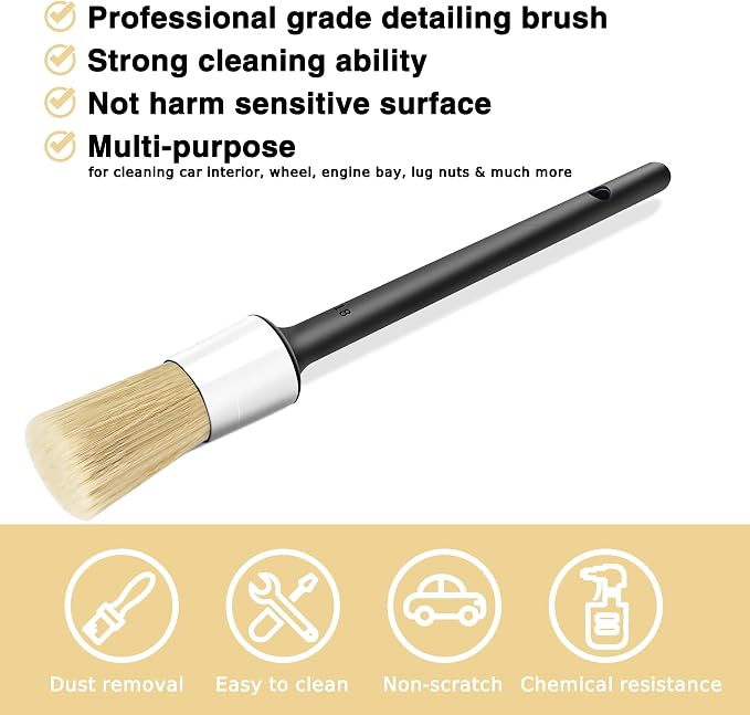 HMPLL 10pcs Detailing Brush Set, White | Includes 5 Soft Car Detailing Brushes , 3 Wire Brush, 2 Air Vent Brush for Cleaning Car Interior and Exterior Detailing
