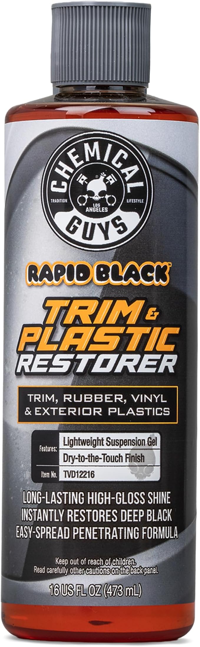 Chemical Guys, Black Trim Restorer Gel for Exterior Plastic & Rubber, 16 oz | Controlled gel restores a deep black finish to faded exterior trim, plastic and vinyl, dries non-greasy