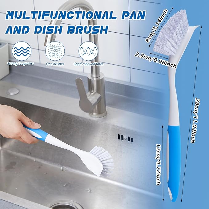 Hsei 30 Pcs Blue Kitchen Scrub Dish Brush Bulk with 11 Inch Handle Cleaning Dish Scrubber with Stiff Bristles Washing Scrub Brushes for Housekeeping for Pots and Pans, Kitchen Sink