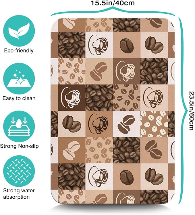 Fun Coffee Mat 23inx15in,Coffee Bar Mat for Countertops,Absorbent Hide Stain Anti-Slip Coffee Bar Accessories Fit Under Coffee Machine Mat,dish Drying Mats for Kitchen