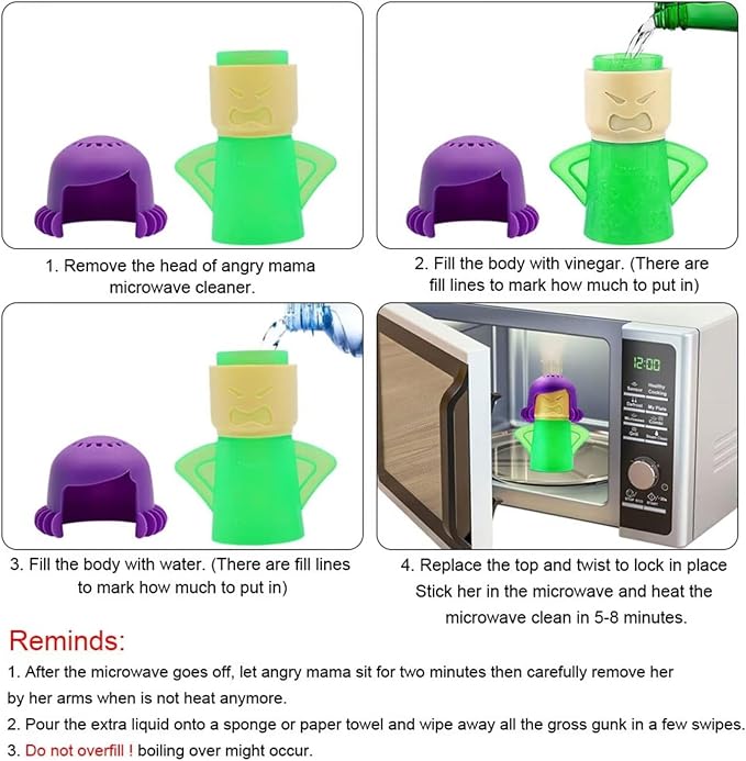 Microwave Oven Steam Cleaner 2 PCS Angry Mama Microwave Cleaner Add Vinegar and Water Steamer Cleaning Equipment for Home Kitchen or Office Easily Cleans the Crud in Minutes (Blue & Green)