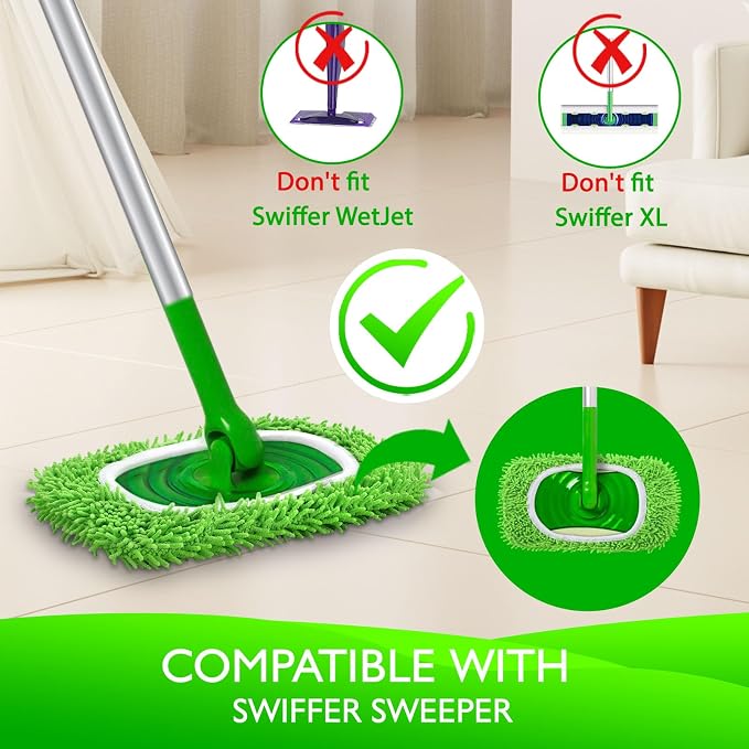 Reusable Microfiber Chenille Mop Pads for Swiffer Sweeper Mop | Washable Chenille Mop Pads, Dry Sweeping Cloths & Wet Mopping Cloths for Household Cleaning, 6 Pack (Mop is not Included)