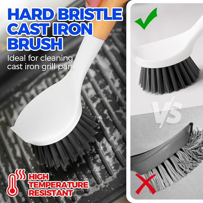 Holikme 6 Pack Dish Brush Scouring Pad Set with Bottle Brush, Dish Brush, Palm Scrub Brush and Straw Brush, Dish Scrubber Long Handle for Dish Bottle Cup Skillet Wok Pot Pan Cast Iron, Dark Gray