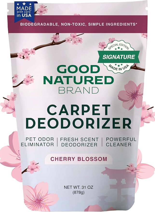 Good Natured Brand | Carpet Deodorizer & Freshener Powder | 31 oz Pet Odor Eliminator for Strong Odor & Pet Urine | Fresh Natural Cherry Blossom Scent | Safe for Homes with Pets