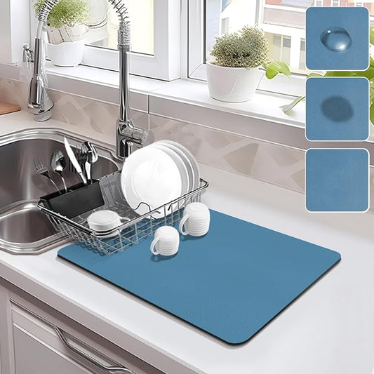 Drying Mat for Kitchen Countertops, Coffee Mat Hide Stain Rubber Backed Absorbent Dish Drying Mat