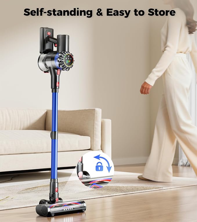 Cordless Vacuum Cleaner, 600W 50Kpa 65Mins Cordless Stick Vacuum with Self-Standing, Touch Screen, Anti-Tangle Wireless Vacuum, Vacuum Cleaners for Home/Pet Hair/Carpets/Hardwood Floor