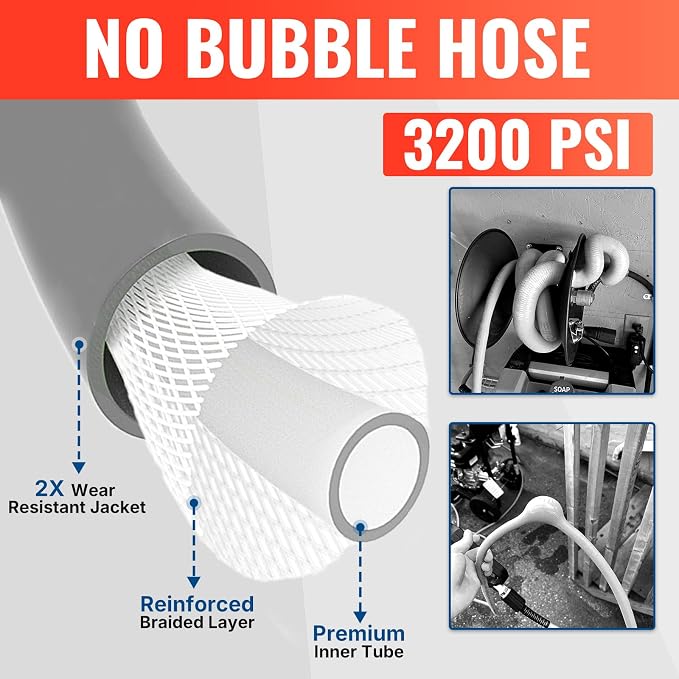 YAMATIC Upgraded Flexible Pressure Washer Hose 30FT 1/4", 3200 PSI Non-Kink Replacement with M22-14mm & 3/8" Quick Connect Adapters, Extension for Gas Power Washer Troy-Bilt Ryobi Honda Craftsman