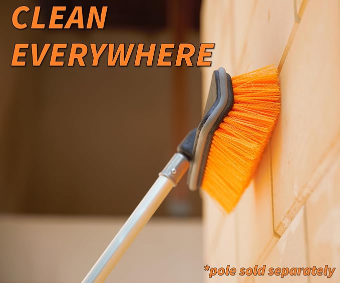 Hard Bristle Deck Scrub Brush Heavy Duty (Pole Sold Separately) | Concrete Scrub Brush for Exterior House Cleaning // Screw On Floor Brush Scrubber Fits Standard Acme Threaded Extension Poles